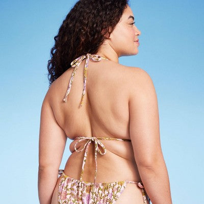  Women's Embroidered Detail Triangle Bikini Top - Wild Fable™ Multi Floral Print