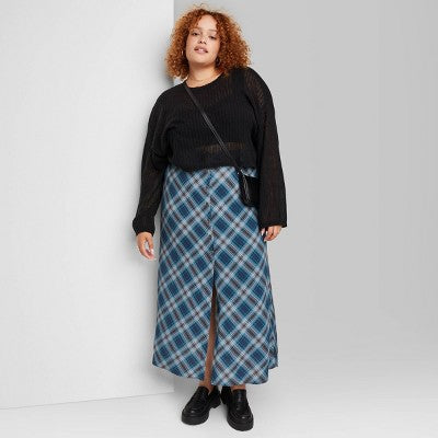  Women's Button-Front Printed Midi Skirt - Wild Fable™