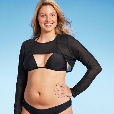  Women's Mesh Long Sleeve Swimsuit Cover Up - Wild Fable™ Black