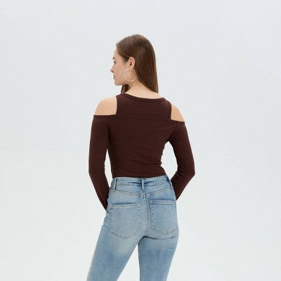  Women's Long Sleeve Off The Shoulder Keyhole Top - Wild Fable™