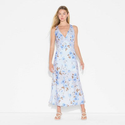  Women's Matte Satin Lace Trim Maxi A-Line Dress - Wild Fable™