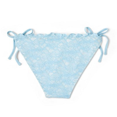  Women's Lace Detail Side-Tie Cheeky Bikini Bottom - Wild Fable™ Blue