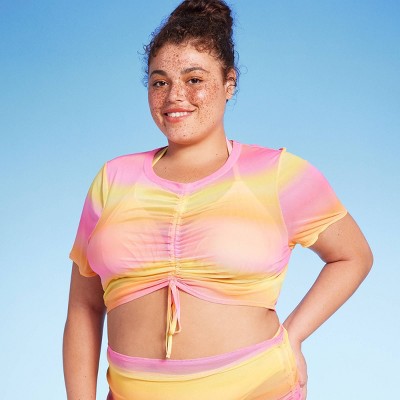  Women's Mesh Drawstring Ruched Cover Up Top - Wild Fable™