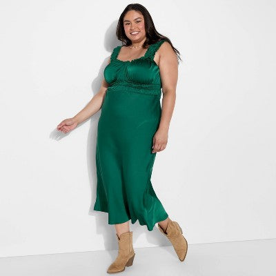  Women's Ruched Midi Bodycon Dress - Wild Fable™ Dark Green