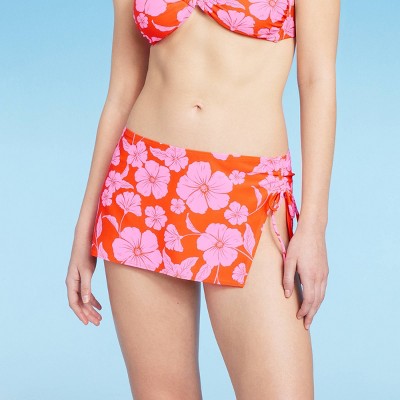  Women's Cinch Side Skirt Cover Up - Wild Fable™ Orange/Pink Tropical Print