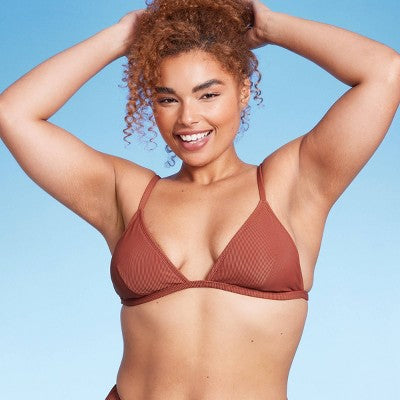  Women's Ribbed Fixed Triangle Bikini Top - Wild Fable™