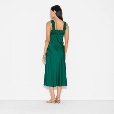  Women's Ruched Midi Bodycon Dress - Wild Fable™ Dark Green