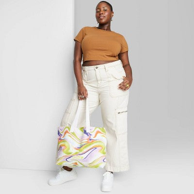  Women's High-Rise Cargo Baggy Jeans - Wild Fable™ Off-White