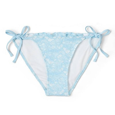  Women's Lace Detail Side-Tie Cheeky Bikini Bottom - Wild Fable™ Blue