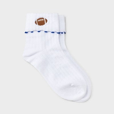  Women's Game Day Embroidered Football Pointelle Bobby Socks With Lettuce Edge Cuff - Wild Fable™