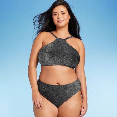  Women's High Next Halter Bralette Bikini Top - Wild Fable™ Black Lurex