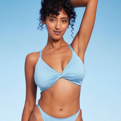  Women's Twist-Front Bralette Bikini Top - Wild Fable™ Blue Lurex