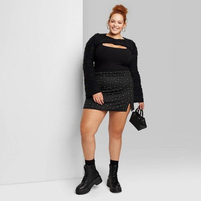  Women's High-Rise Bodycon Mini Skort - Wild Fable™ Black