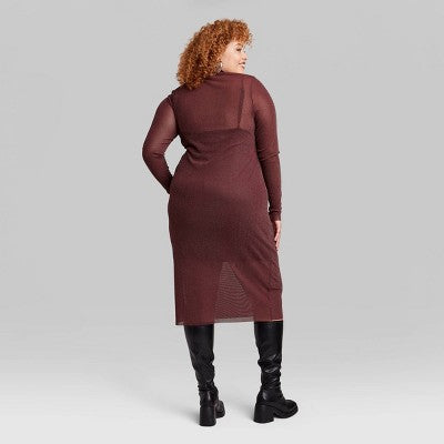  Women's Long Sleeve Lurex Mesh Midi Dress - Wild Fable™ Burgundy