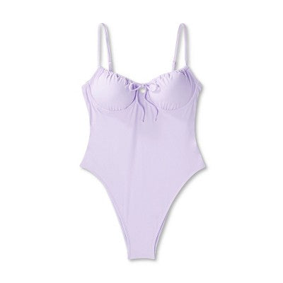  Women's Shirred Detail Underwire High Leg Extra Cheeky One Piece Swimsuit - Wild Fable™ Lilac Purple