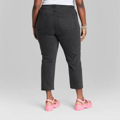  Women's Super-High Rise Distressed Slim Straight Jeans - Wild Fable™ Black Wash