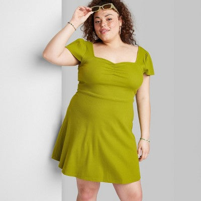  Women's Cap Short Sleeve Fit & Flare Knit Skater Dress - Wild Fable™