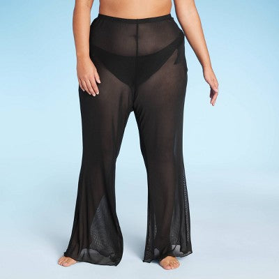  Women's Mesh Cover Up High Waist Flare Pants - Wild Fable™