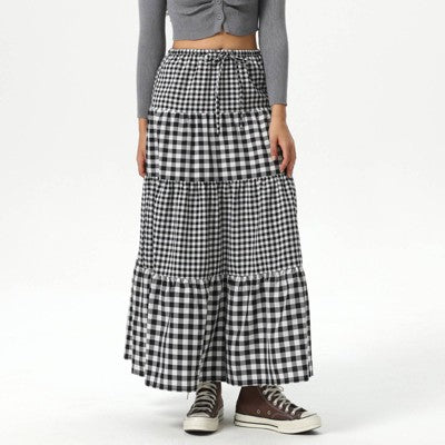 Women's Elastic Waistband Maxi Skirt - Wild Fable™ Black Gingham