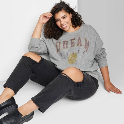  Women's Oversized Dream State Graphic Sweatshirt - Wild Fable™ Heather Gray