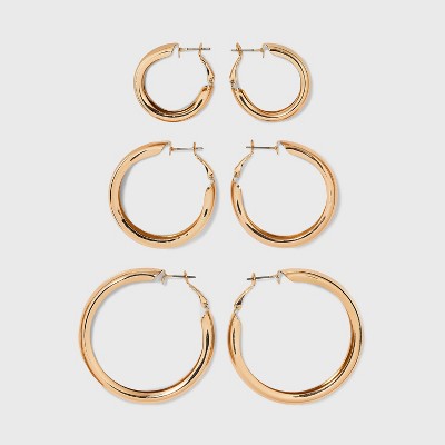  Wide Hoop Earring Set 3pc - Wild Fable™ Gold