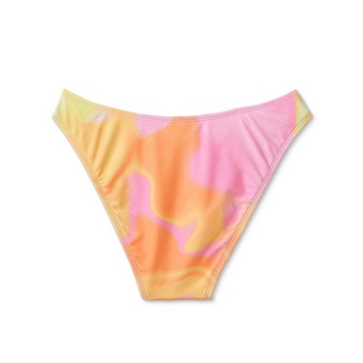  Women's High Leg Cheeky Bikini Bottom - Wild Fable™ Pink/Orange/Yellow Tie-Dye