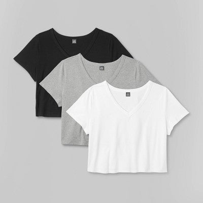  Women's Short Sleeve V-Neck 3pk Bundle T-Shirt - Wild Fable™ White
