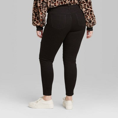  Women's Super-High Rise Distressed Skinny Jeans - Wild Fable™ Black