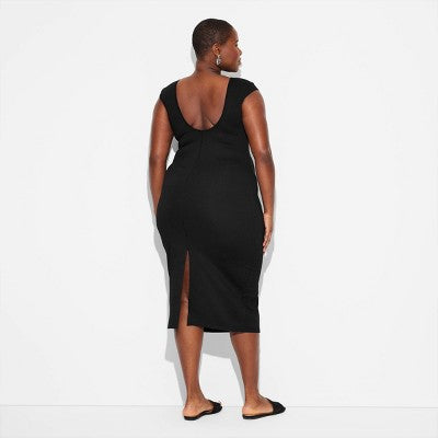  Women's Cap Sleeve Ribbed Midi T-Shirt Dress - Wild Fable™