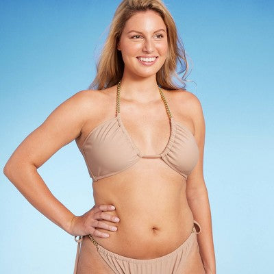  Women's Chain Detail U Bralette Bikini Top - Wild Fable™ Brown