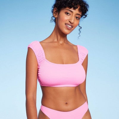  Women's Cap Sleeve Smocked Bralette Bikini Top - Wild Fable™
