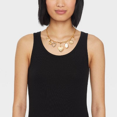  Mixed Heart Charm Necklace - Wild Fable™ Gold