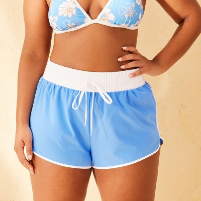  Women's Mid-Rise Drawstring Board Shorts - Wild Fable™ Blue/White