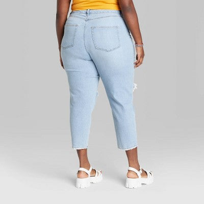  Women's Super-High Rise Distressed Slim Straight Jeans - Wild Fable™ Medium Wash