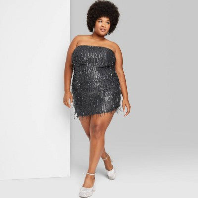  Women's Tube Sequin Fringe Mini Bodycon Dress - Wild Fable™