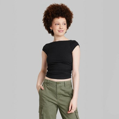  Women's Cap Sleeve Ruched Side Seam T-Shirt - Wild Fable™