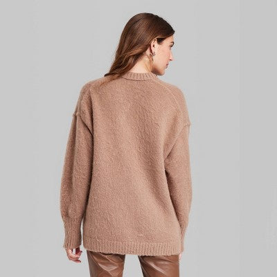  Women's V-Neck Fuzzy Oversized Pullover Sweater - Wild Fable™