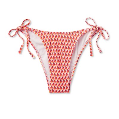  Women's Ribbed Side-Tie Scoop Front High Leg Extra Cheeky Bikini Bottom - Wild Fable™ Geo Print
