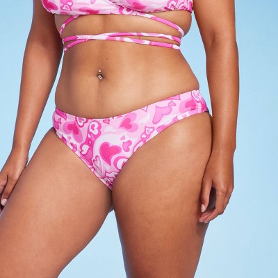  Women's Cheeky Bikini Bottom - Wild Fable™ Pink Heart Print