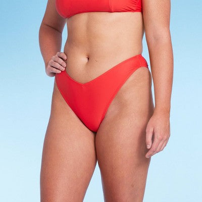  Women's Low-Rise Super Cheeky Extra High Leg Bikini Bottom - Wild Fable™ Red