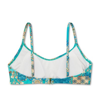  Women's Scoop Front Bralette Bikini Top - Wild Fable™ Blue Patchwork Print
