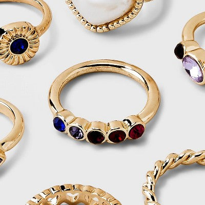  Simulated Pearl Heart And Stone Ring Set 8pc - Wild Fable™ Gold