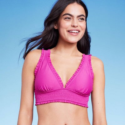  Women's Smocked Detail Longline Bikini Top - Wild Fable™ Purple