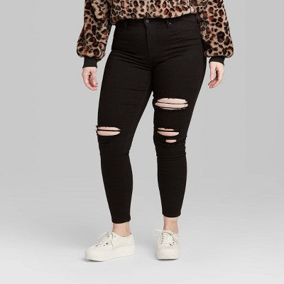  Women's Super-High Rise Distressed Skinny Jeans - Wild Fable™ Black