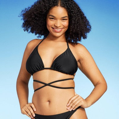  Women's Triangle Wrap Bikini Top - Wild Fable™ Black