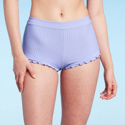  Women's Ruffle Detail Ribbed Cheeky Boyshorts Bikini Bottom - Wild Fable™ Purple