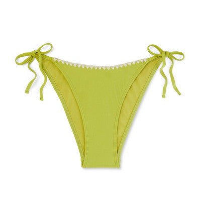  Women's Crochet Trim Side-Tie High Leg Extra Cheeky Bikini Bottom - Wild Fable™ Green