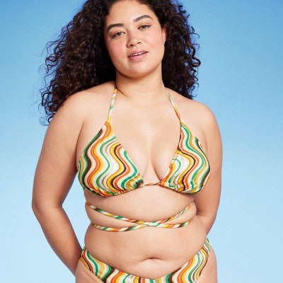  Women's Tie-Front Triangle Bikini Top - Wild Fable™ Multi Striped