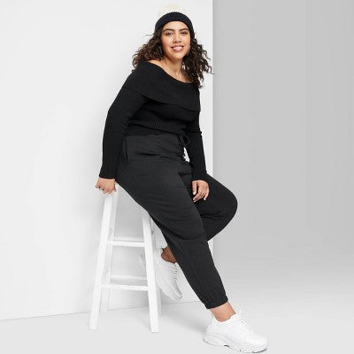  Women's High-Rise Tapered Joggers - Wild Fable™ Black