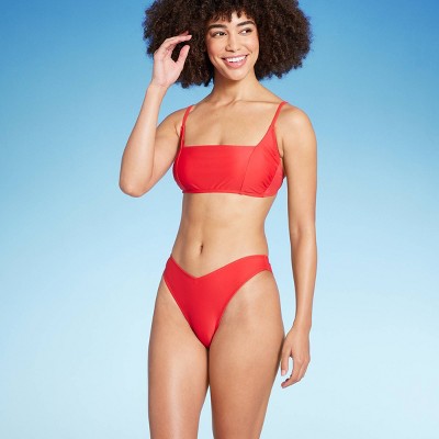  Women's Low-Rise Super Cheeky Extra High Leg Bikini Bottom - Wild Fable™ Red